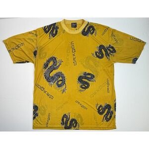 Y2K Dragon‎ All Over Print Shirt Large Yellow Korean Streetwear Goth